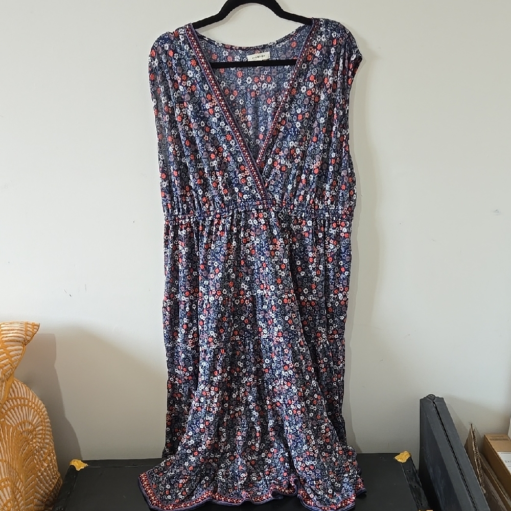 Max Studio Floral Long Sleeve Dress - Blue and Red